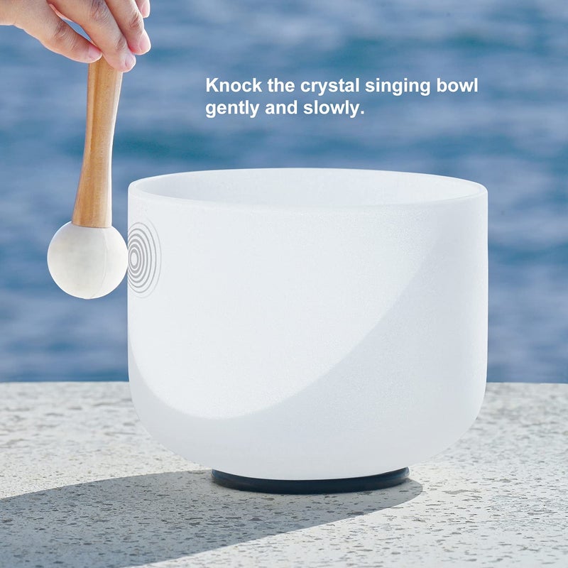 CVNC 440HZ 8 Inch B Note Crown Chakra Frosted Quartz Crystal Singing Bowl with Mallet & O-ring Sound Healing Music Instrument - Image 5